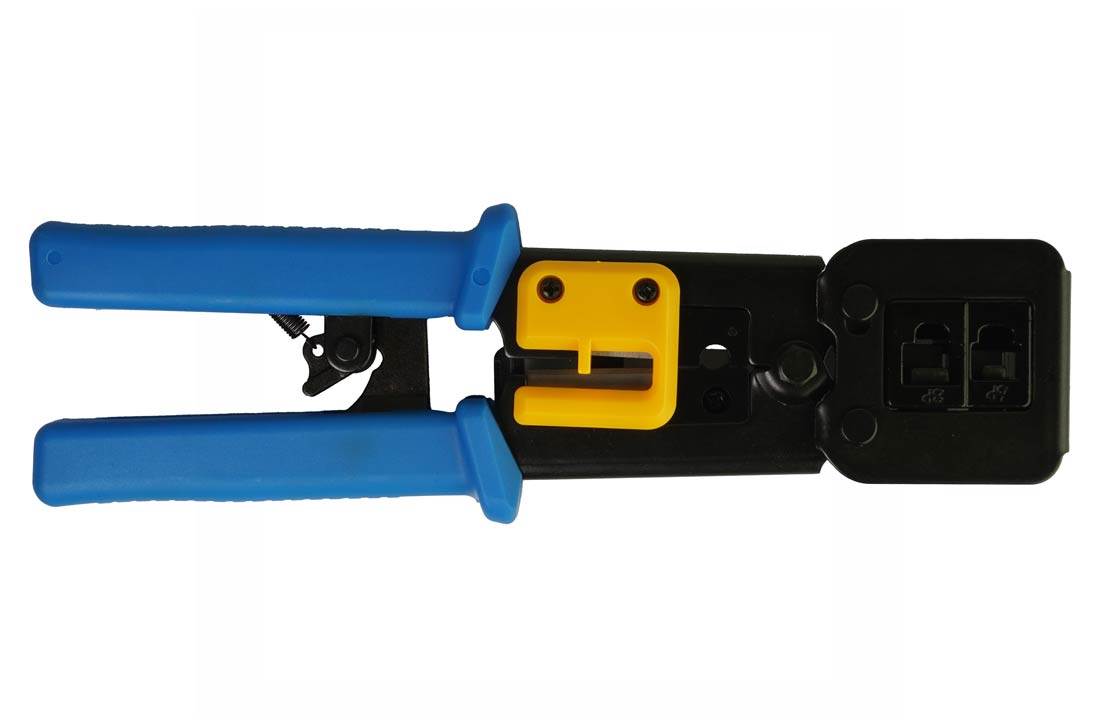 לוחץ ראצ'ט RJ45/RJ11 עבור CAT5e6 עם מארז וסכינים להחלפה