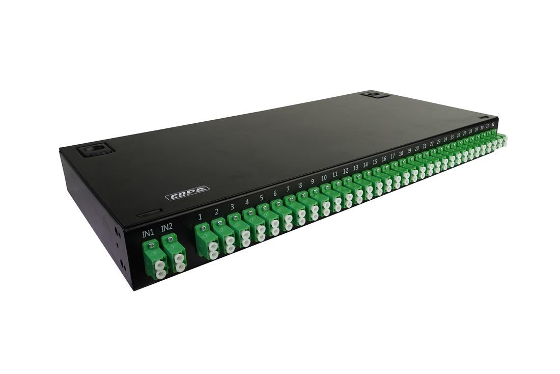 פנל אופטי מפצל 1U ל-33 מתאמי LC כפולים, כולל מפצל PLC 2X64 ומתאמים