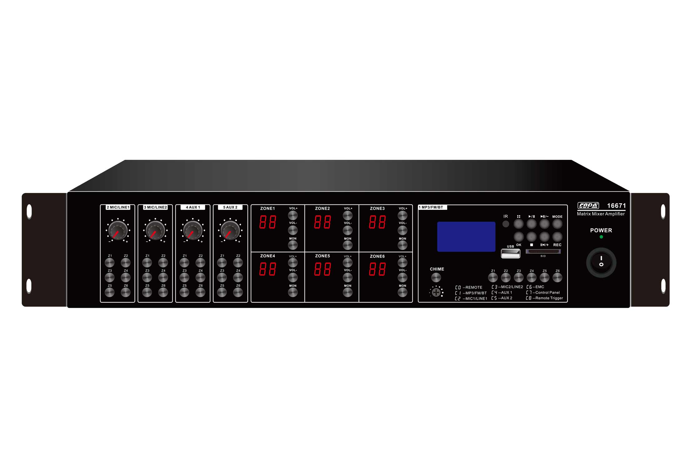 מגבר מיקסר 6x120W מטריצה 6x6 נשלט בכל אזור
