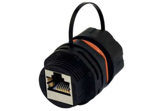 מעביר שקע שקע RJ45 CAT6A/7 מסוכך לפנל נגד מים IP67 + מכסה גומי