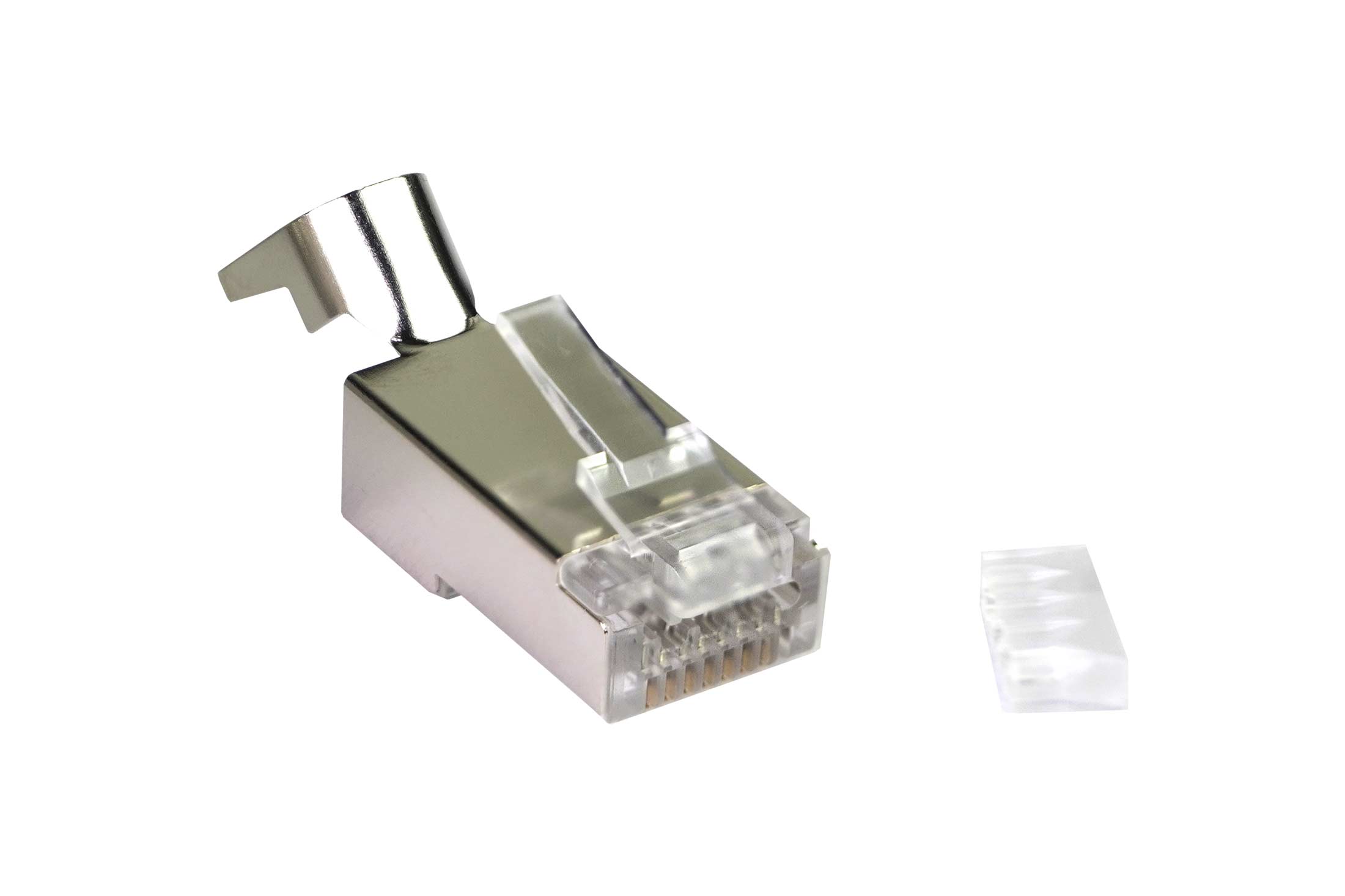 תקע RJ-45 לכבל CAT6A/7 השחלת גידים כולל מוביל - מסוכך