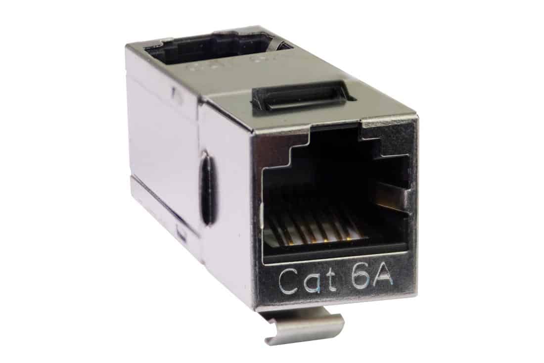 מעביר 2 שקע RJ-45 מסוכך קיסטון CAT6/A בזווית