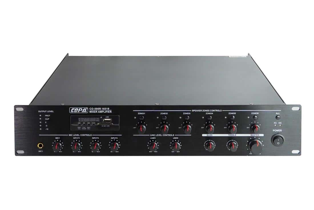 מגבר מיקסר 240-500W עם 6 אזורים נשלט מיקרופון אזורים